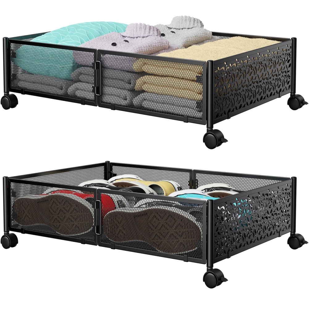 Under Bed Storage Containers with Wheels, Under Bed Shoe Storage Organizer Dr...