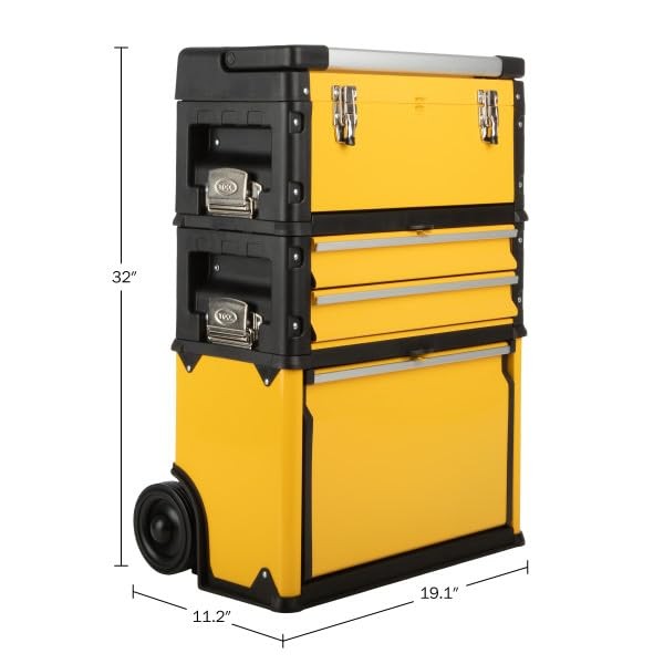 Rolling Tool Box with Wheels - Stackable Tool Box Organizer - Portable Metal