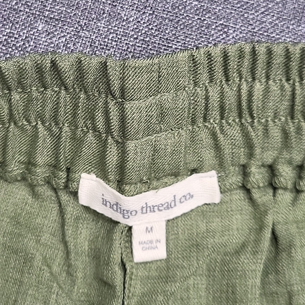Indigo Thread Co Women's Casual Drawstring Pull On Pants Pockets Medium Sz Green