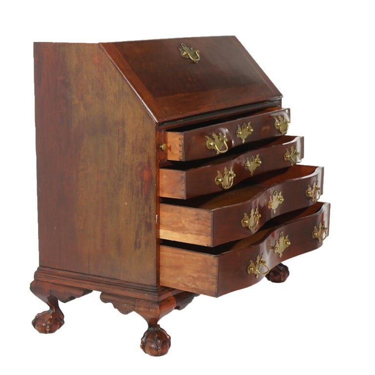 Chippendale Style Mahogany Serpentine Drop-Front Desk 20thC