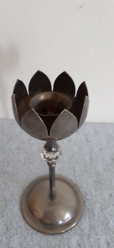 Silver Plate CANDLE STICK with CRYSTAL BEAD - 6 inches