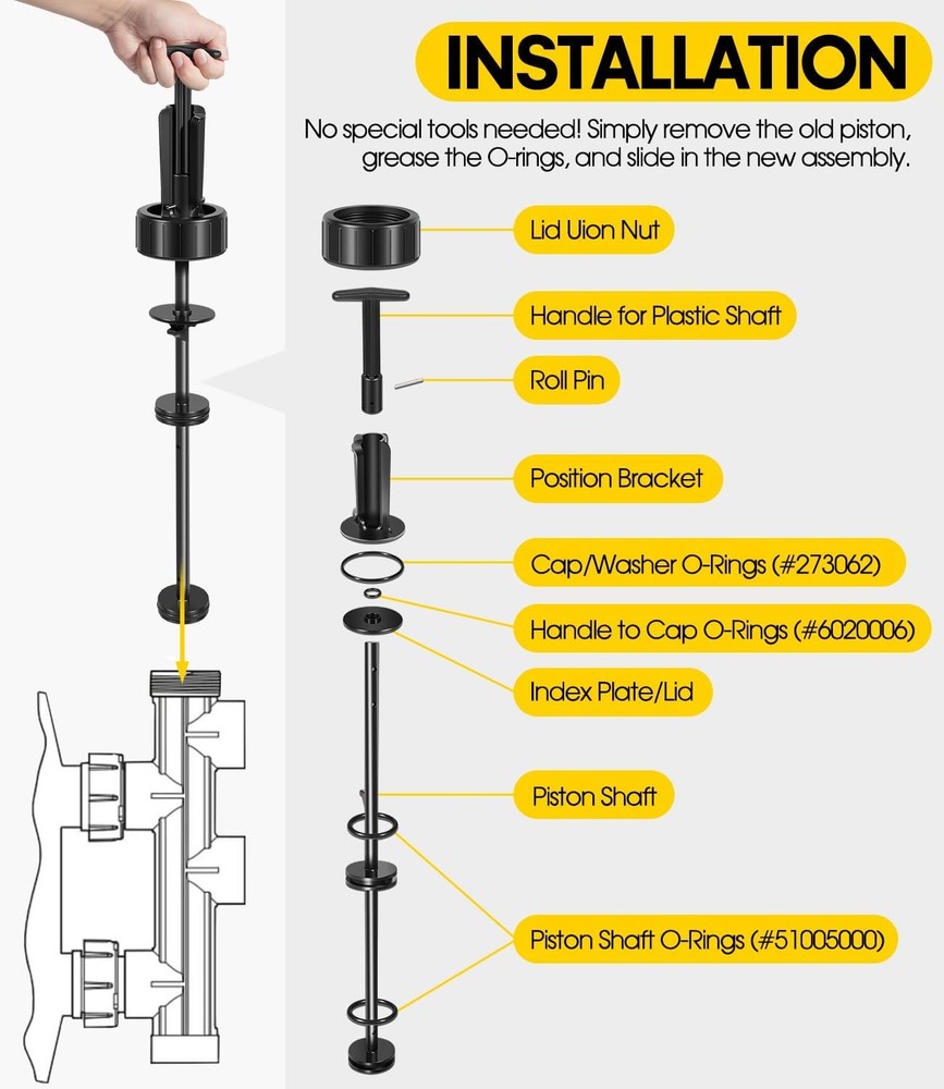 for Pentair 263055 Push Pull Valve Piston Shaft Assembly With Handle Replacement