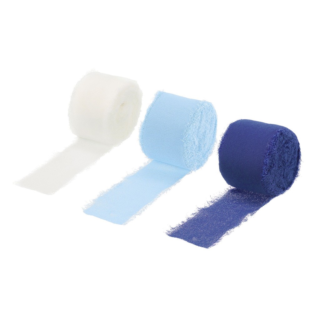 3 Rolls Chiffon Ribbon 1-1/2" 7Yard Deep Navy/Light Blue/Cream