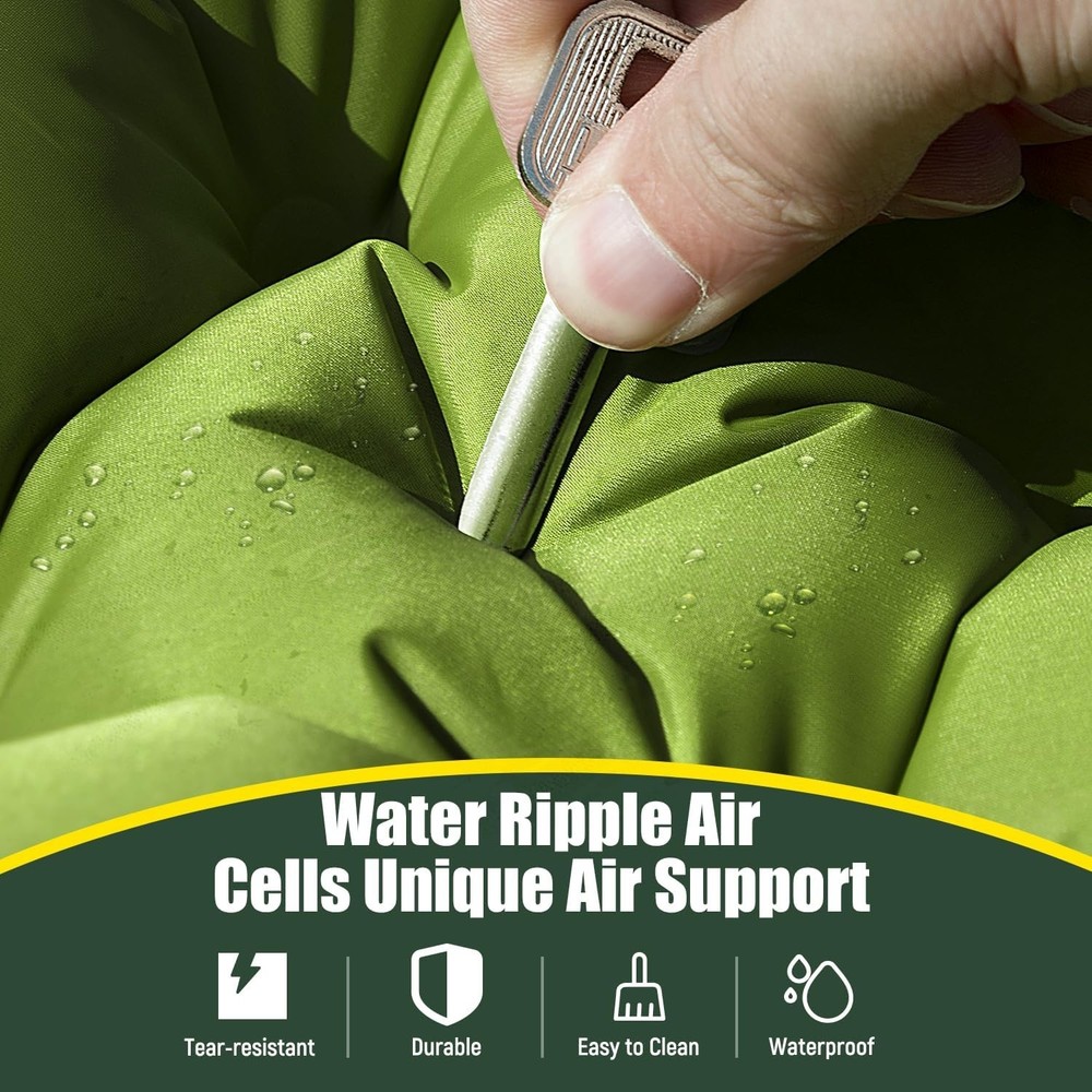 Ultra-Thick Double Self-Inflating Camping Sleeping Pad with Pillow Green