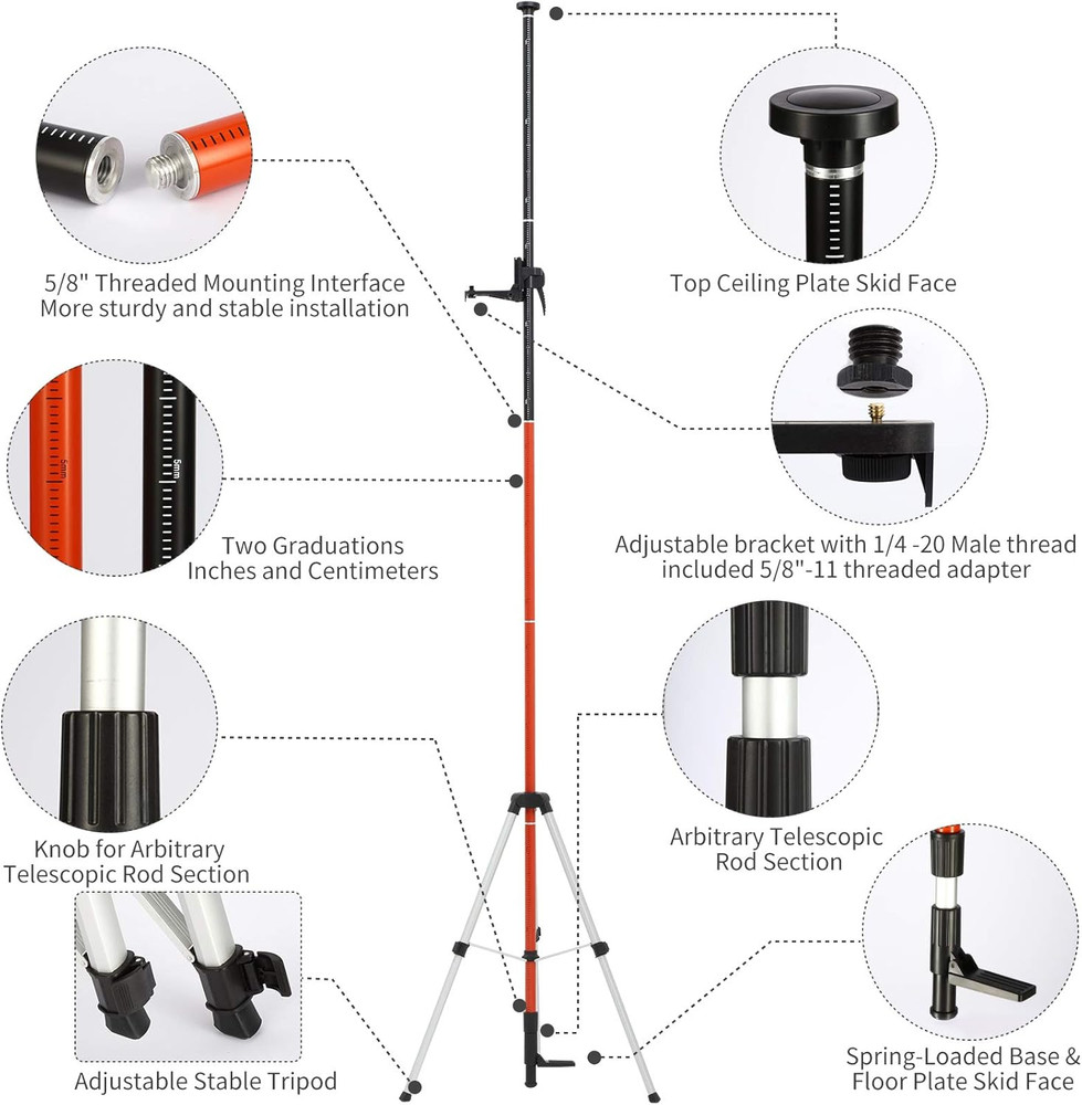Telescoping Pole, Telescoping Laser Level Support Pole with Tripod and Mount for