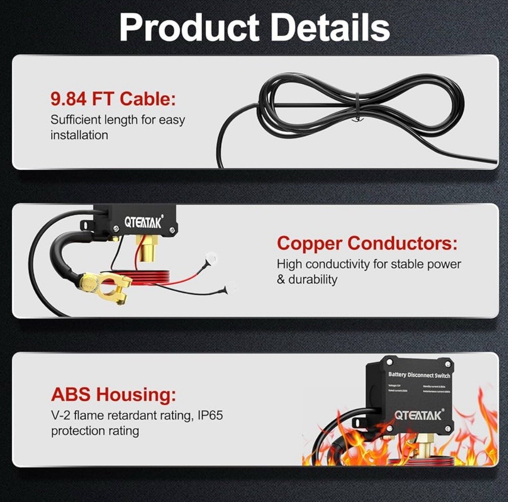 12V 250A Battery Disconnect Switch, KCD4, Manual Control (Panel Rocker Switch)