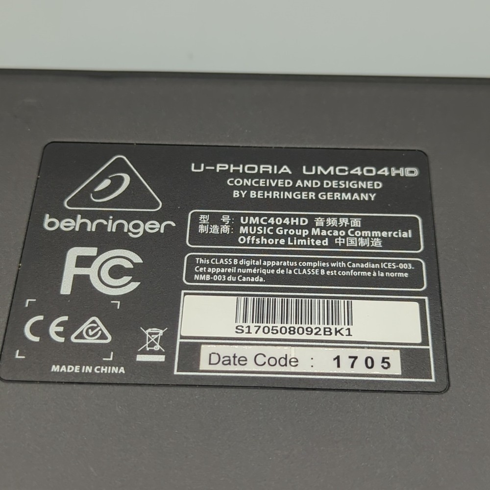 Behringer U-Phoria UMC404HD Audio Interface (No Power Cable)