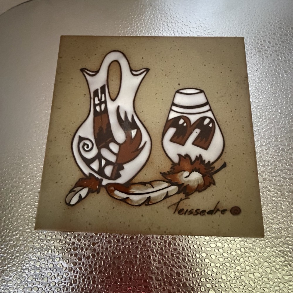 Teissedre Designs Native American Pottery Ceramic 5 7/8" Tile Trivet
