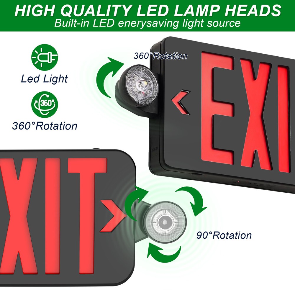 Red LED Exit Sign, UL-Listed Emergency Light - Dual LED Lamp ABS Fire Resistance