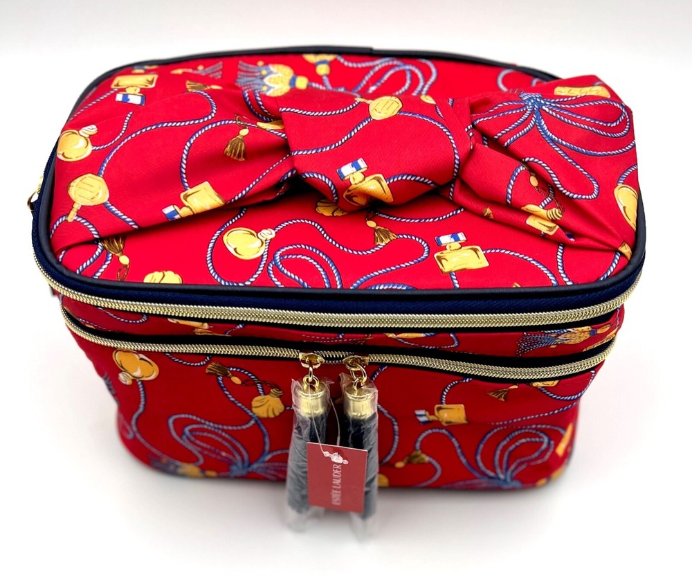 Estee Lauder Double Layer Makeup Train Case Bag with Handle & Build in Mirror