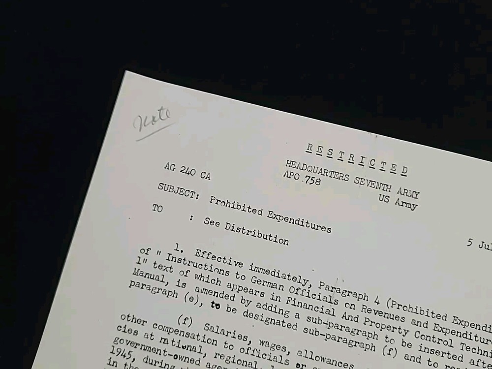1945 Germany WWII US Army War Military Restricted Document Prohibited Purchases