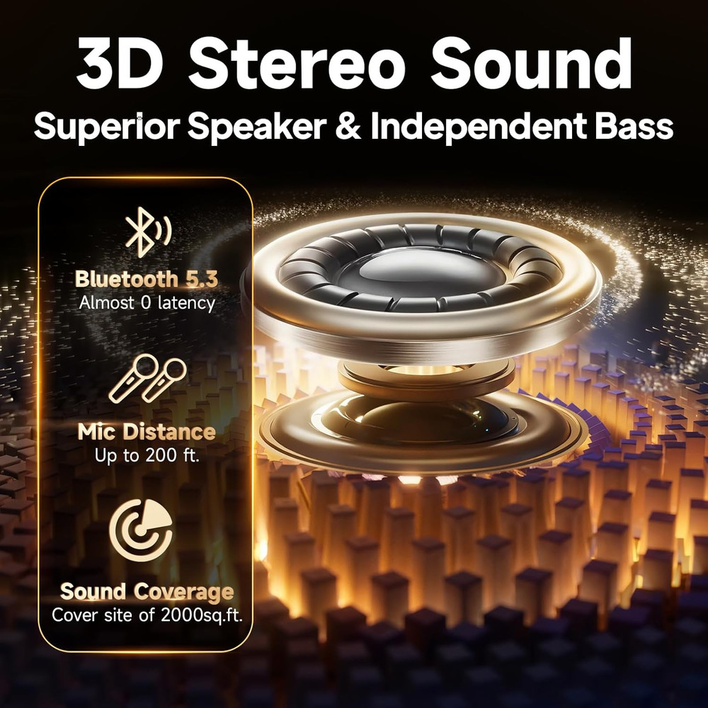 Karaoke Machine, Portable Bluetooth Speaker with 2 Wireless Microphones for Adul