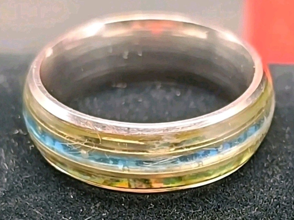 Abalone Shell Inlay Ring in Stainless Steel Size 11