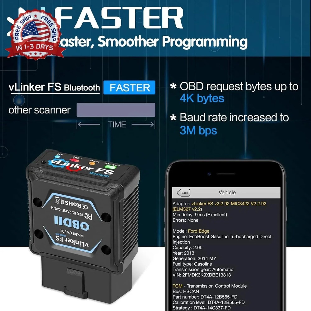 Vgate vLinker FS Bluetooth OBD2 Diagnostic Scan Tool, OBDII Car Code Reader for