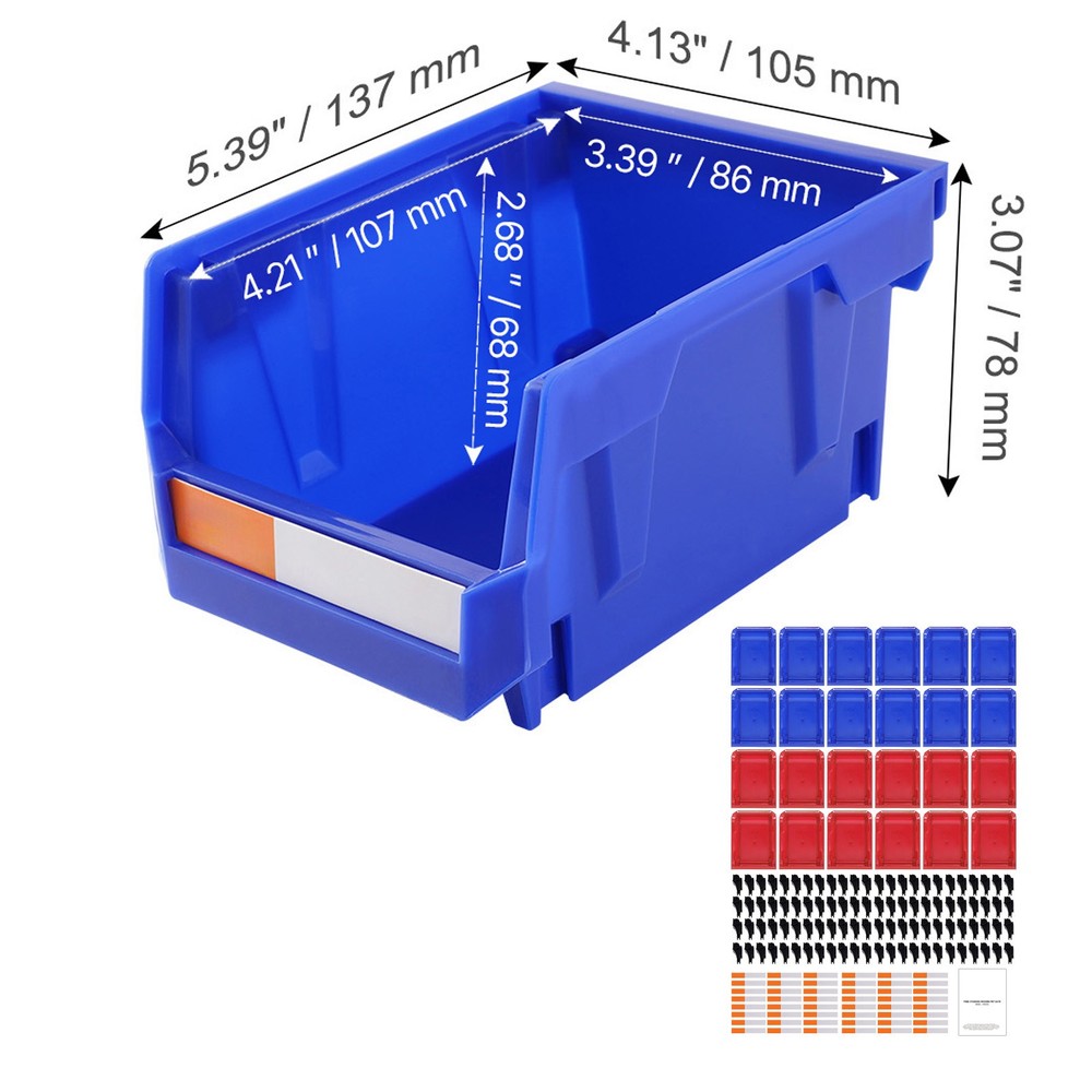 Uimoso Hanging Stackable Storage Bin Plastic Organizer Garage Box 24PCS Blue/Red