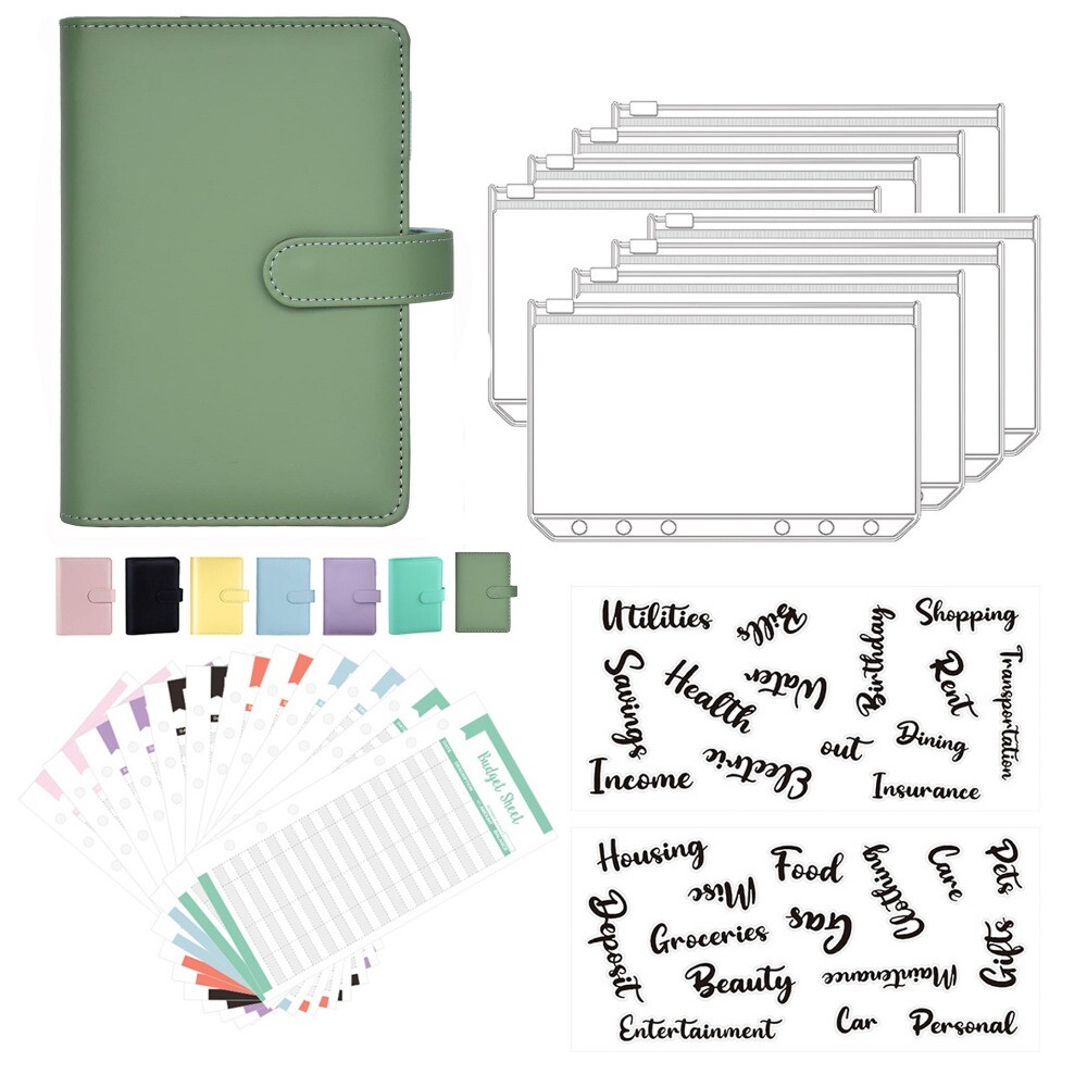 PU Leather Notebook A6 Ring Binder Budget Planner Organizer Cover Pockets Labels