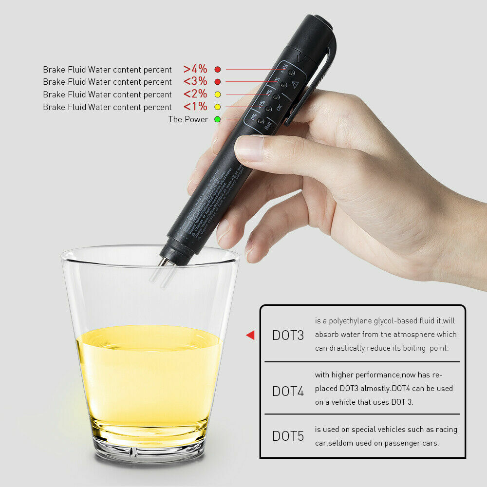 Brake Fluid Liquid Oil Tester Pen 5 LED Indicator Car Testing Tool For DOT3 DOT4