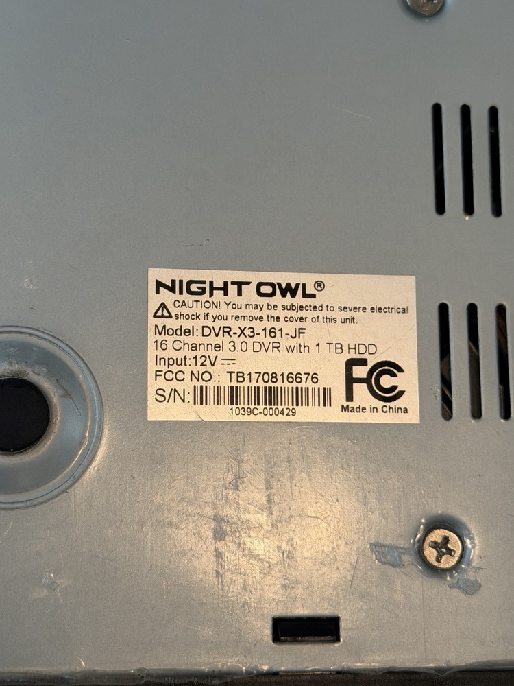 Night Owl 16 Channel DVR DVR-X3-161-JF Untested