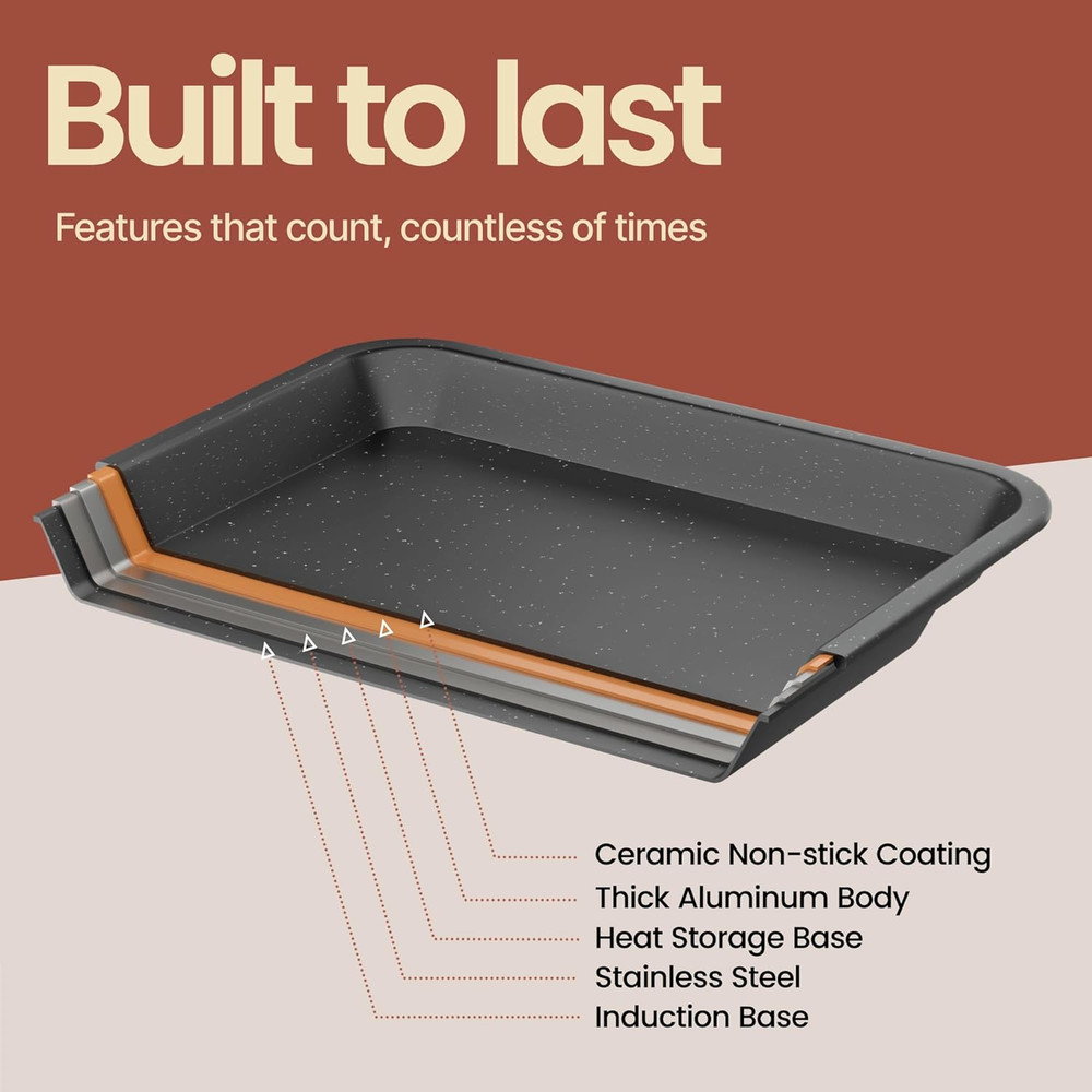 Bakken 4-Piece Bakeware Sets, Nonstick Carbon Steel Baking Sheet, Stackable Spac