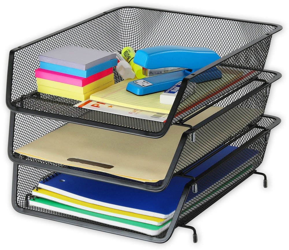 Stackable Desk File Document Letter Tray Organizer, 3 Packs, Black