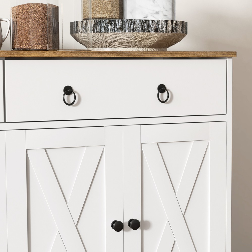 Kitchen Sideboard, Buffet Cabinet with Barn Doors, Adjustable Shelf, White
