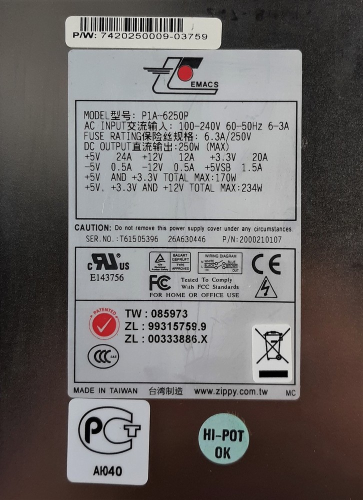 Zippy Technology P1A-6250P Power Supply