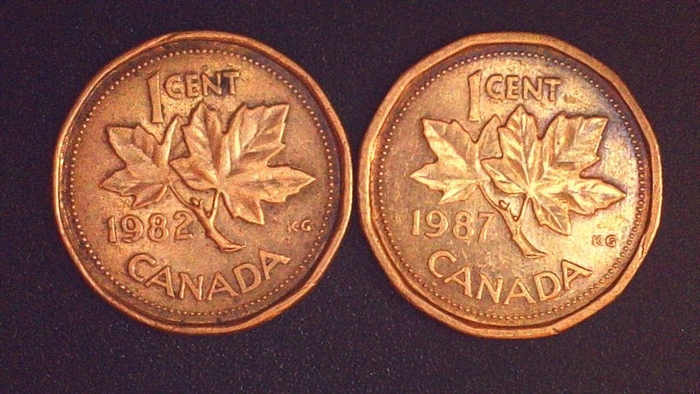 1982 +1987 Canadian One Cent Coins- Nice Condition