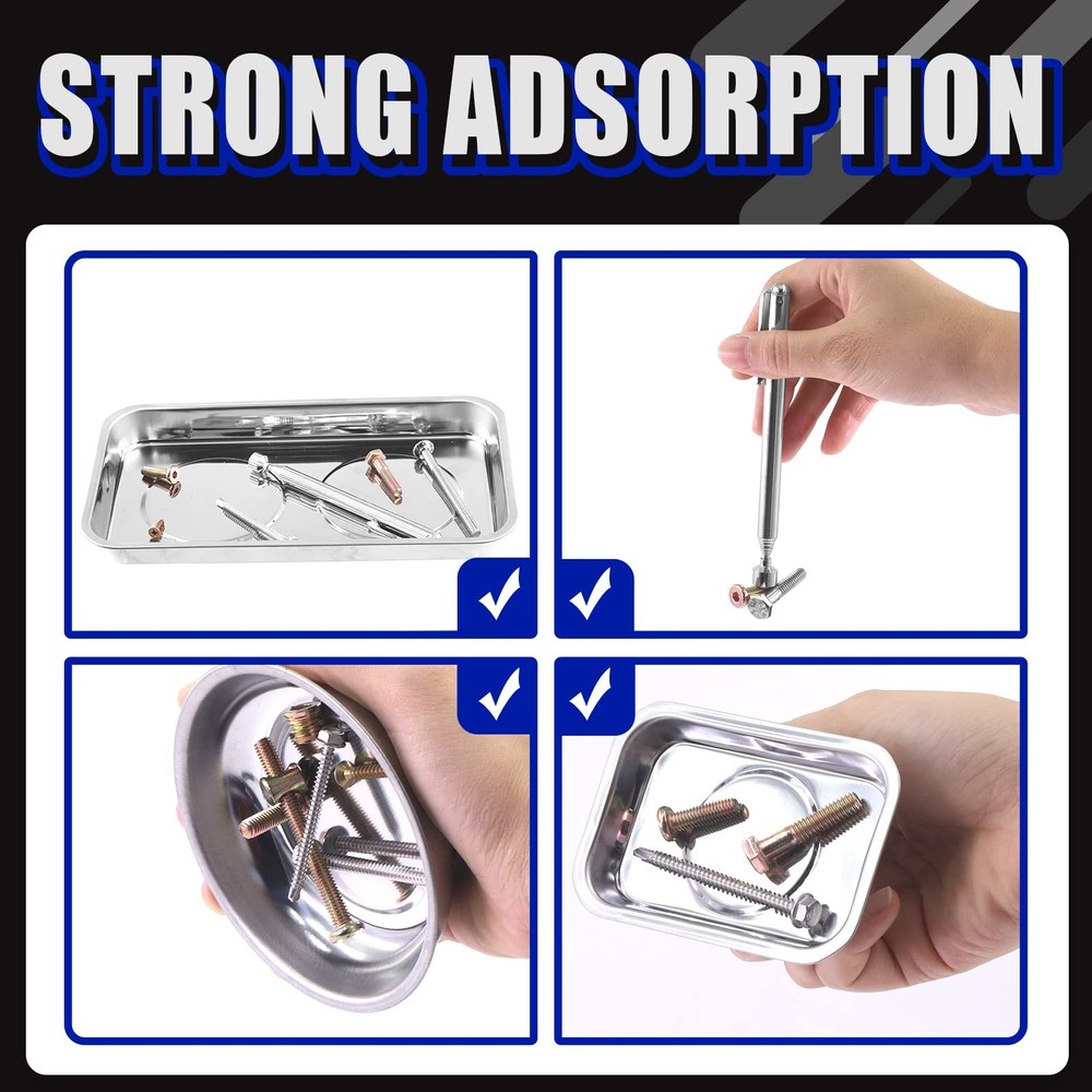 Magnetic Tool Tray Set - Round & Rectangular Bowls with Pickup Tool 5-Pcs