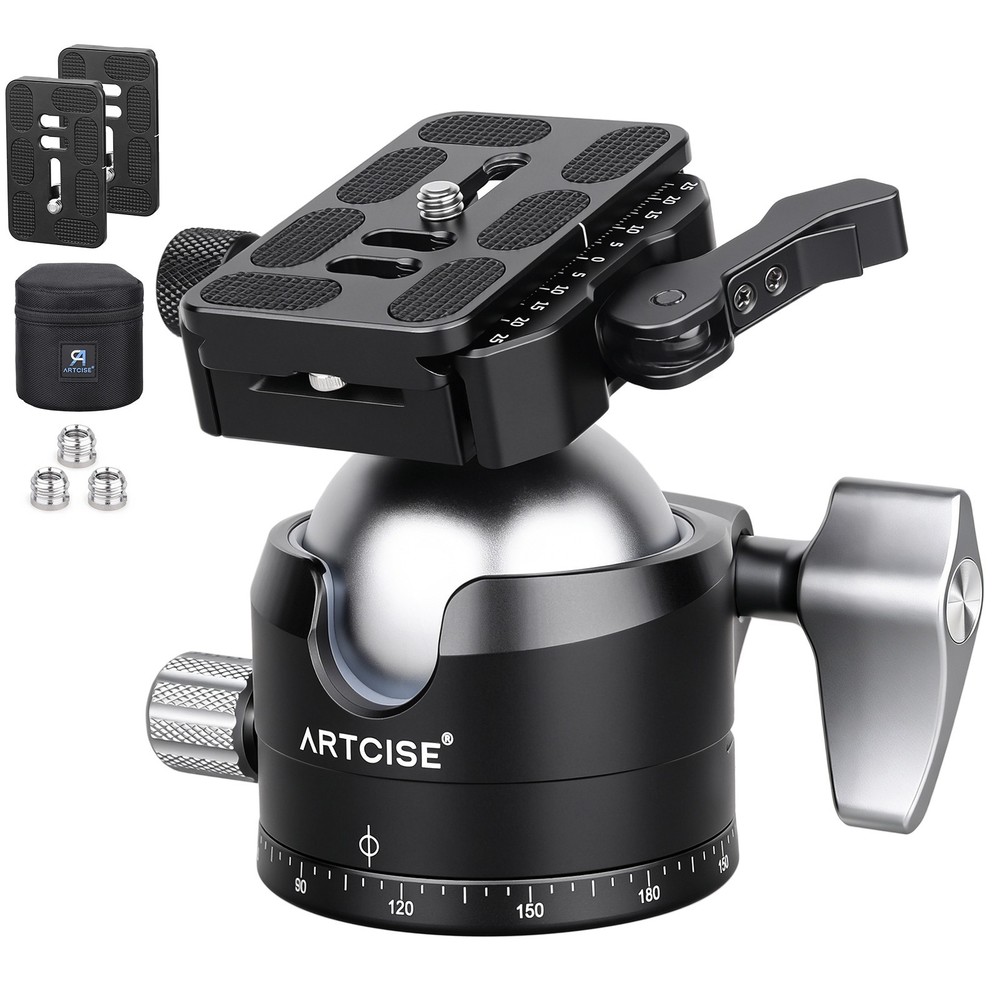 56mm Low Profile Tripod Head Panoramic BallHead with Lever Release Clamp 88lbs