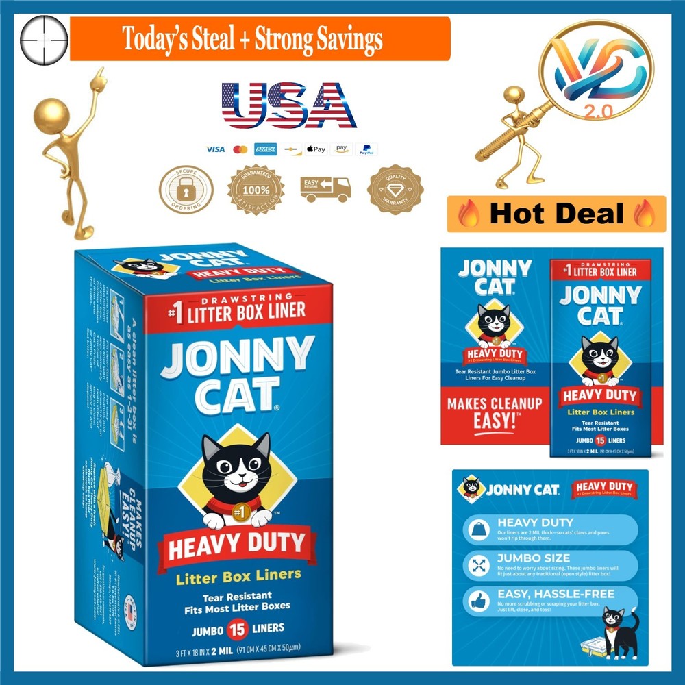 Heavy Duty Litter Box Liners 15 Pack Tear & Leak Resistant Drawstring