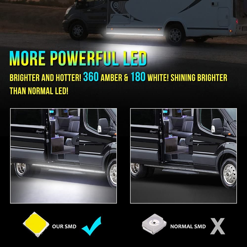 2Pcs 15 Feet Running Board Lights Sequential Amber Side Marker with White Cou...