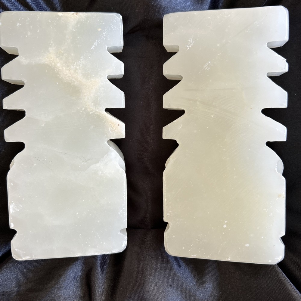 Tiki Bookends Heavy White Alabaster 6”