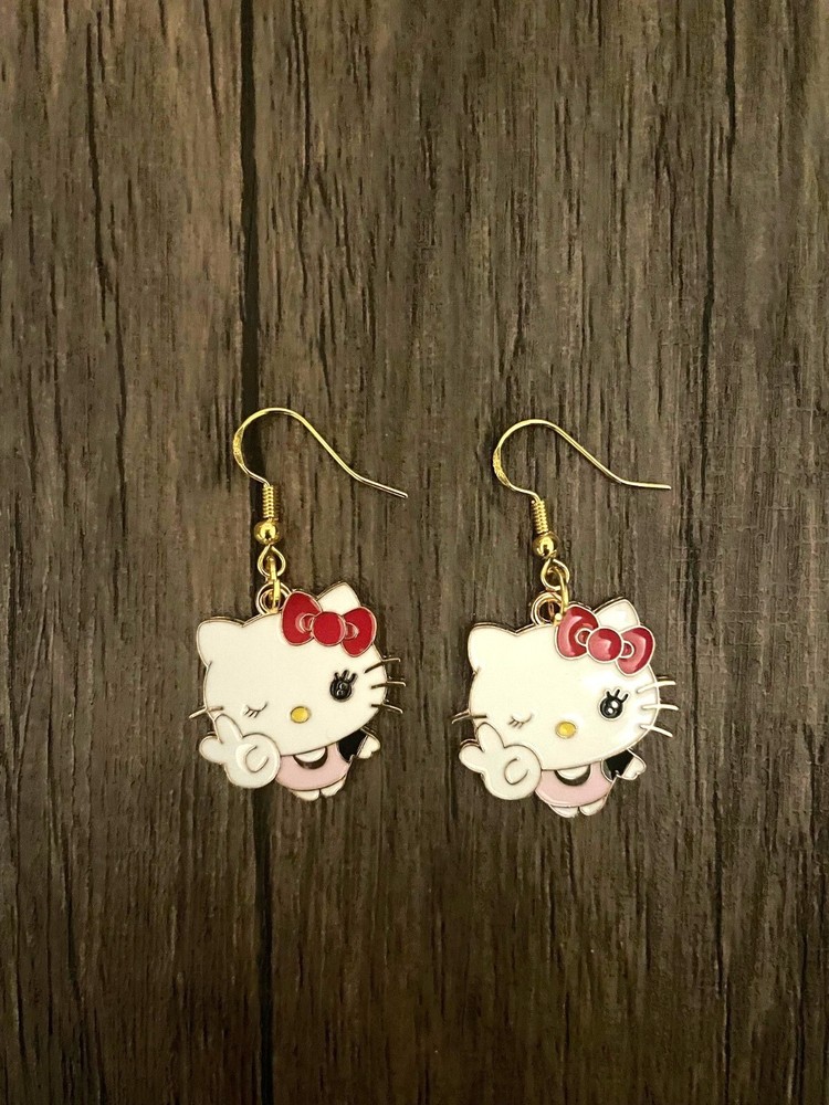 Handmade Peace Sign Hello Kitty Earrings