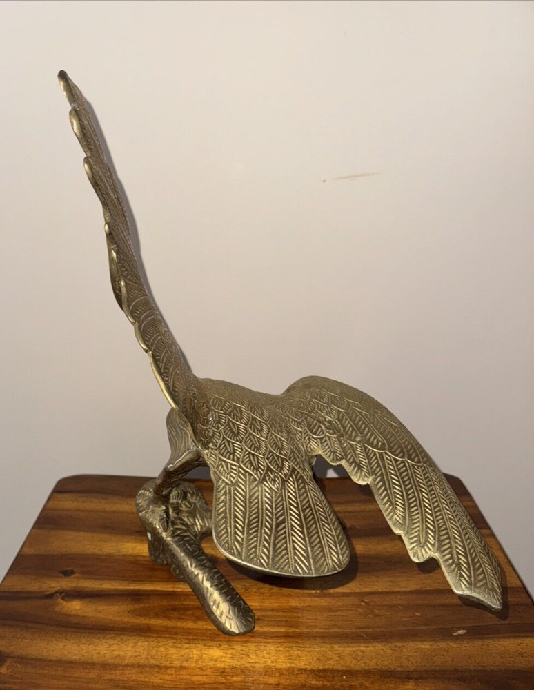 Large Vintage Solid Brass Eagle on Tree Branch Statue Heavy Made in India