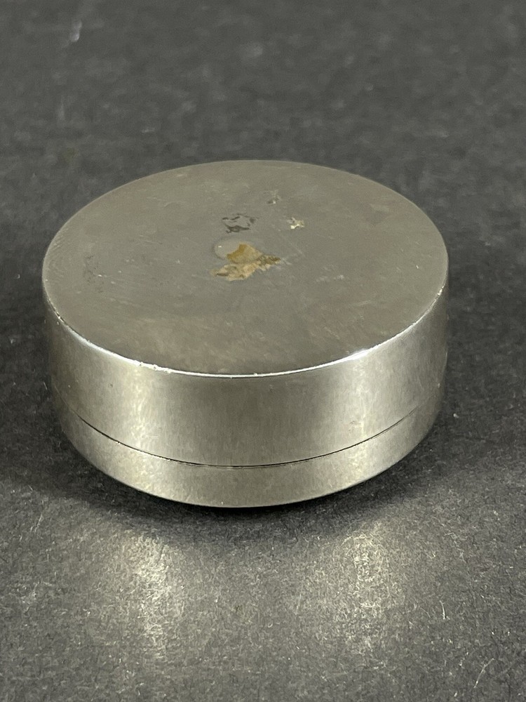 Antique 800 Silver Engine Turned & Stripe Enamel Pill Box Cat Punch Mark
