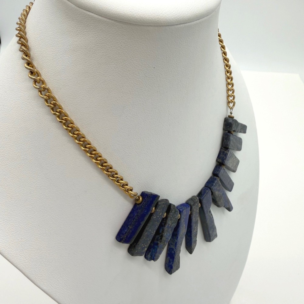 YOCHI Signed Blue Lapis Stone Modern Style Necklace