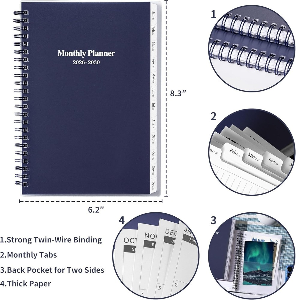 Versatile 5- Monthly Planner 2026-2030 - Includes Tabs & Inner Pocket