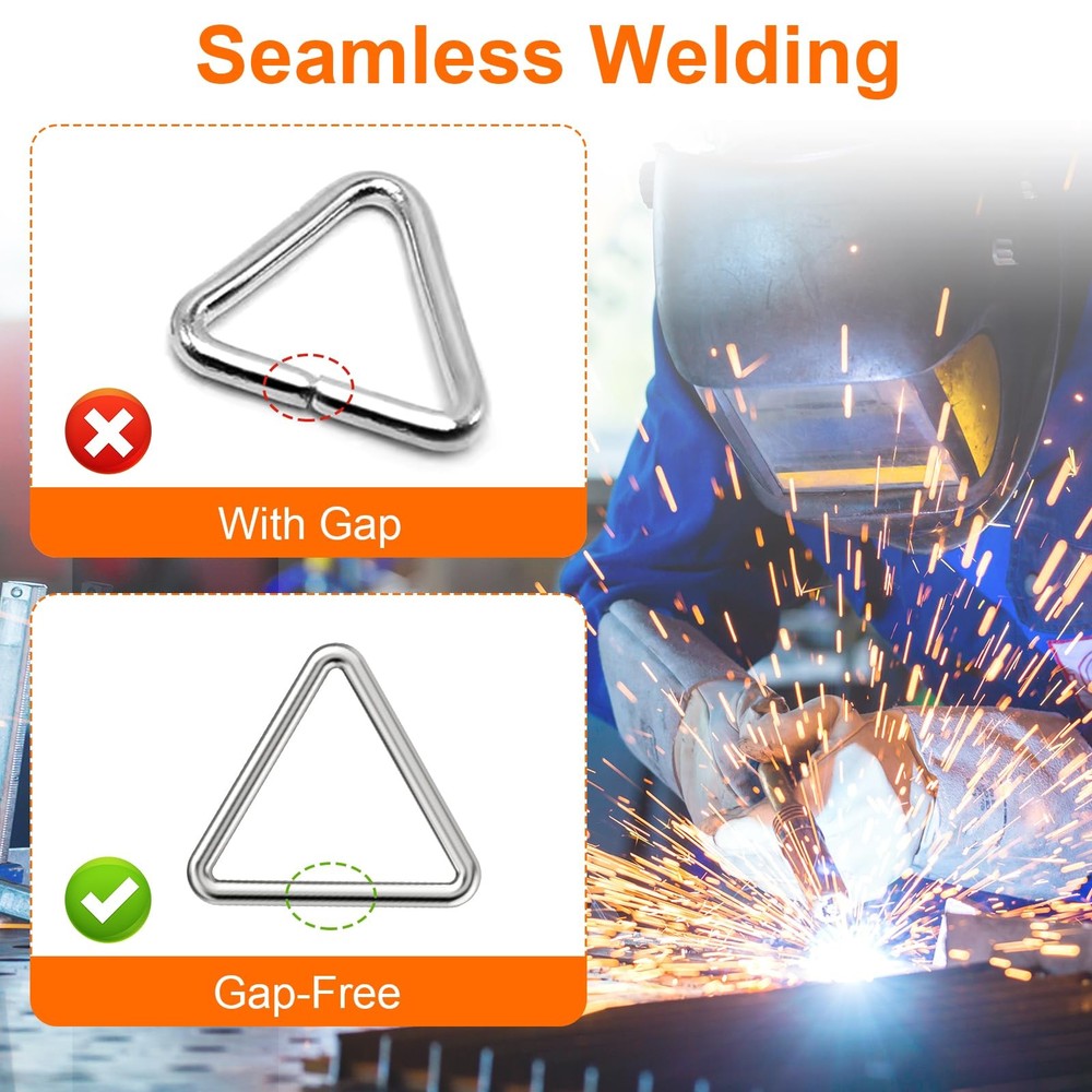 BEYOURD 2 inch Metal Triangle Rings, Solid Welded 2" x 6pcs, Metallic Silver