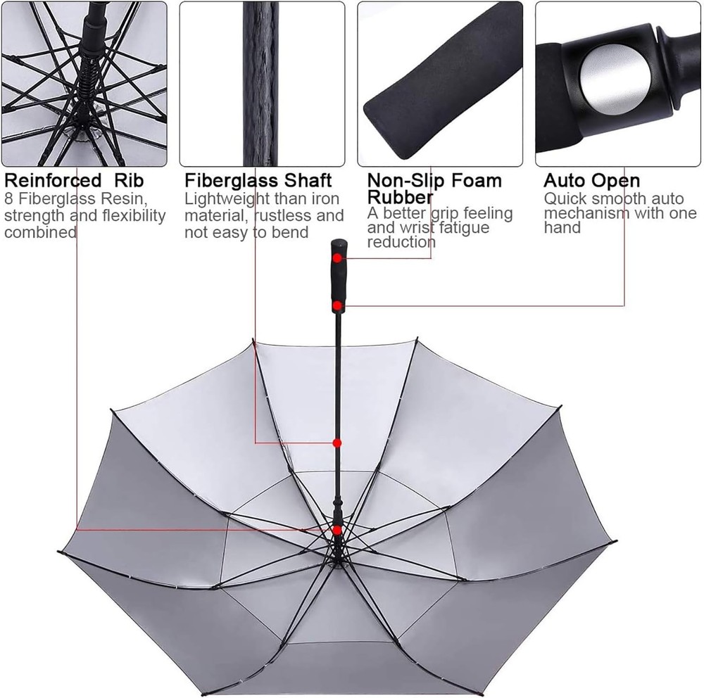 54/62/68 Inch Extra Large Windproof Golf Umbrella UV Protection Automatic Open