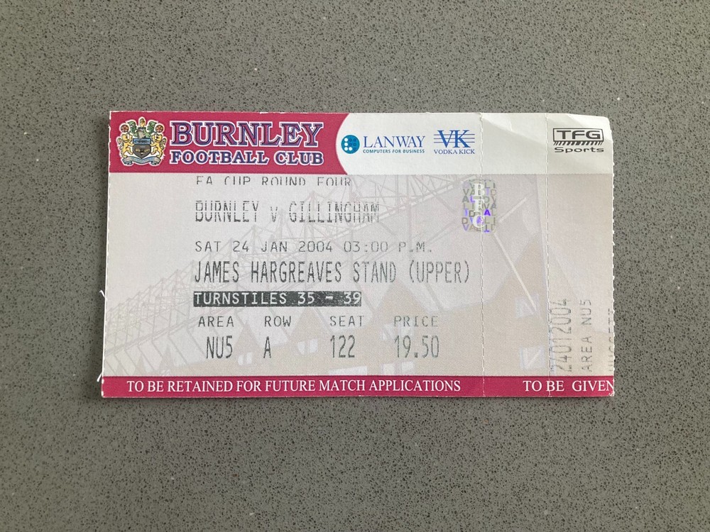 Burnley v Gillingham 2003-04 Match Ticket