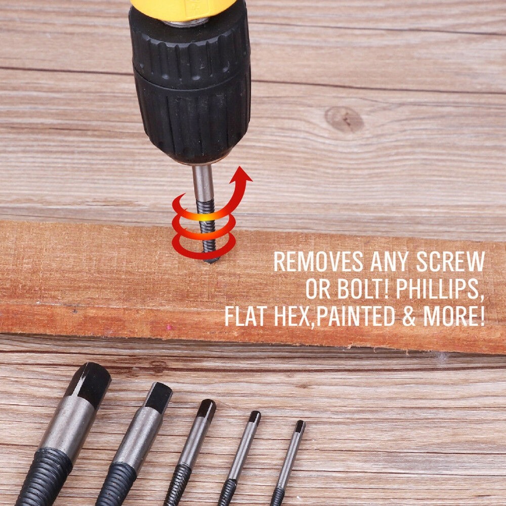 Damaged Screw Extractor Get Out Drill Bits 6 PCS Tool Set Broken Bolt Remover