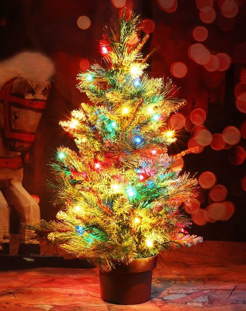 2 FT Tabletop Artificial Small Mini Christmas Tree with LED Light & Ornaments