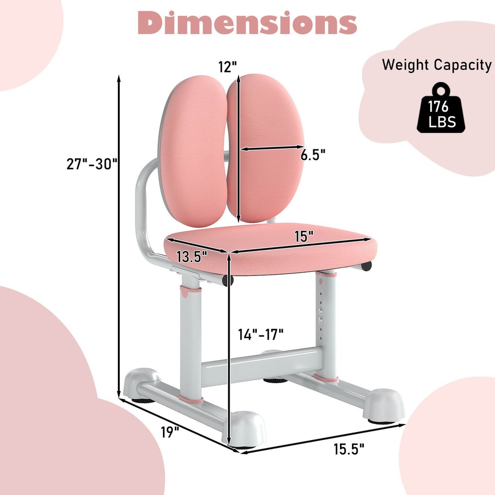Kids Desk Chair w/Double Back Support Adjustable Height Upholstered Computer