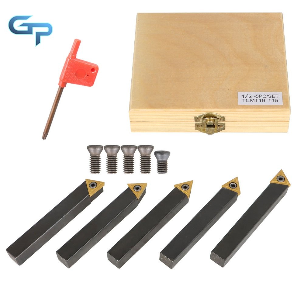 5pcs 1/2 Inch Carbide Indexable Turning Tool Lathe Tool Bit With Carbide Inserts
