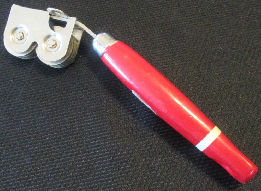 VINTAGE EKCO RED WOODEN HANDLED PULL THROUGH KNIFE SHARPENER