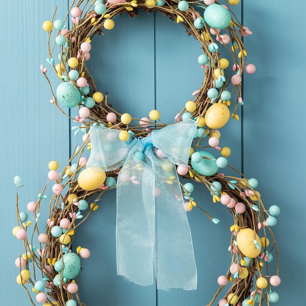 Vibrant 24.5” Easter Bunny Wreath with Eggs for Festive Spring Decor
