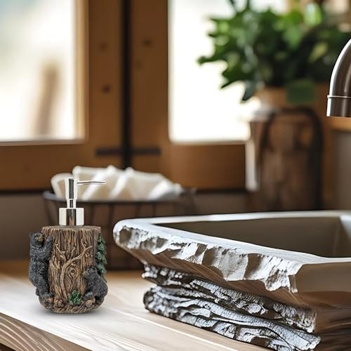 Rustic Bear-Themed Pump Bottle Dispenser - Decorative Liquid Soap Dispenser for