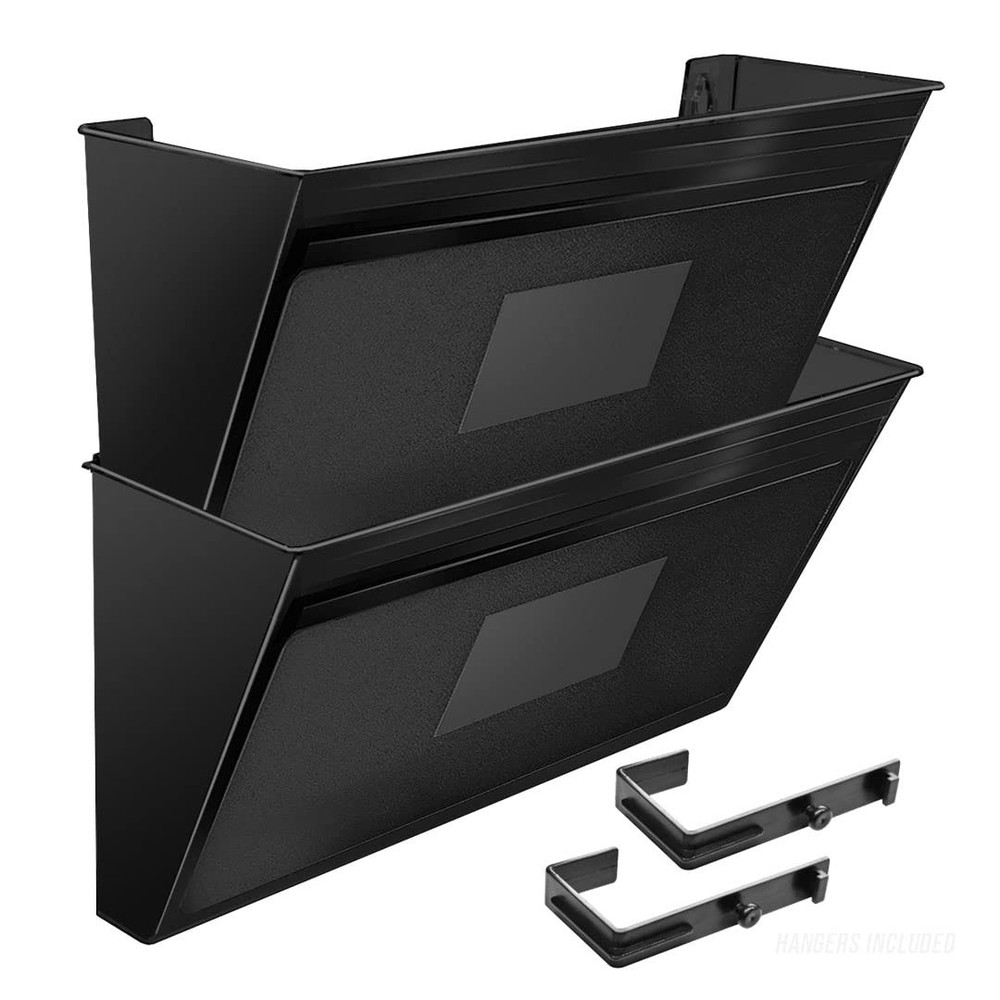 Wall Mount Pocket File Organizer Holder 2 Pack Black Letter Size A4 Plastic