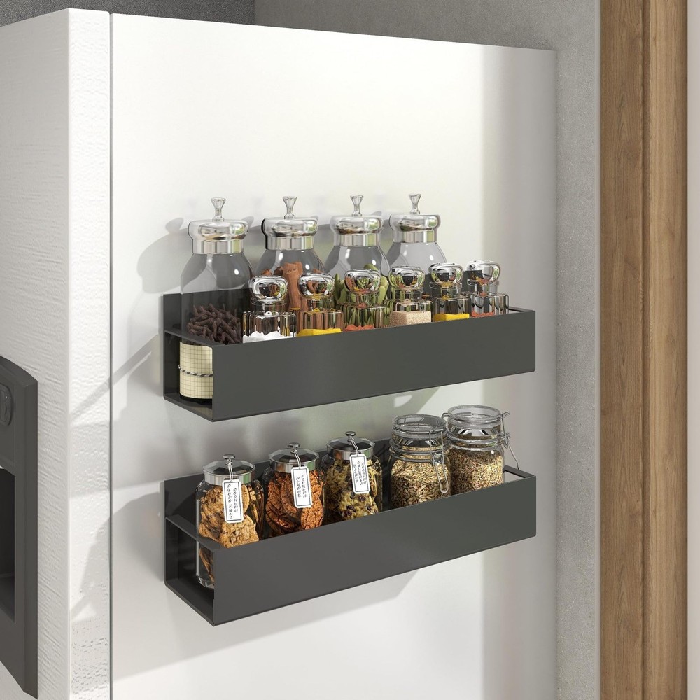 Easyhouse 2 Pack Magnetic Spice Storage Rack Organizer for 2 Pack, Black