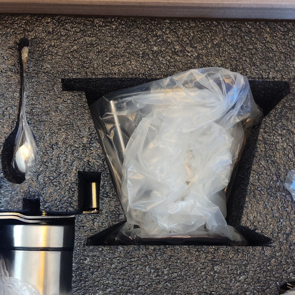 Manual Coffee Maker Set with Grinder, Kettle, Filter, Thermometer, Cups, Silver